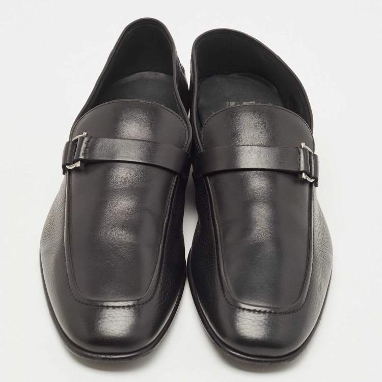 Pre Owned Salvatore Ferragamo Black Leather Gancini Loafers Size 44.5 