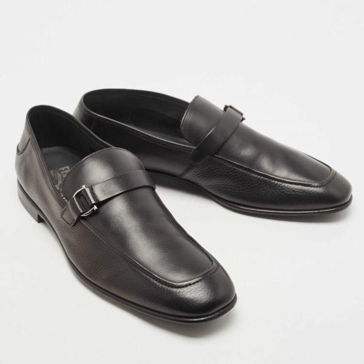 Pre Owned Salvatore Ferragamo Black Leather Gancini Loafers Size 44.5 