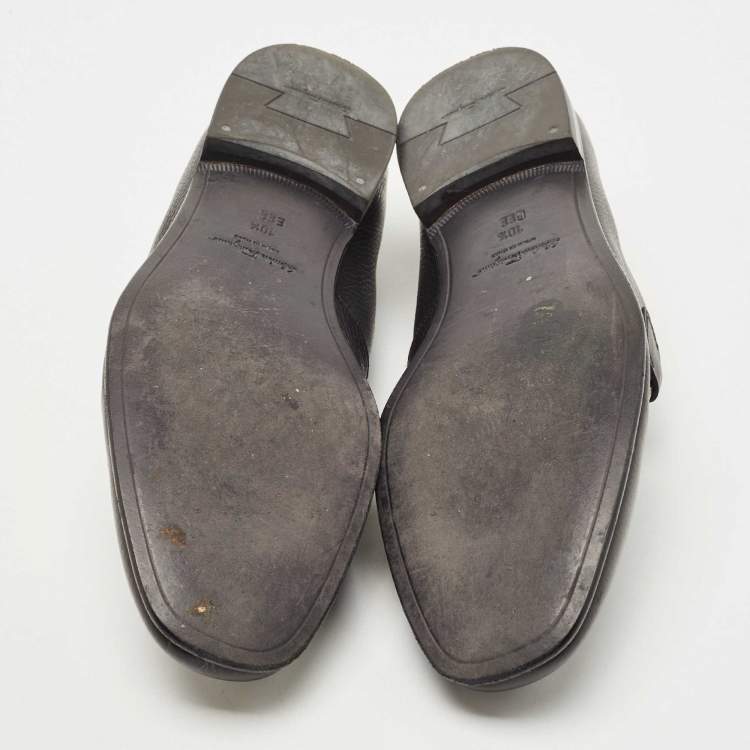 Pre Owned Salvatore Ferragamo Black Leather Gancini Loafers Size 44.5 