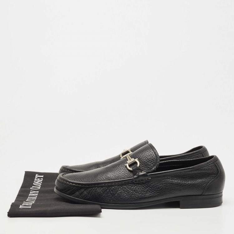 Pre Owned Salvatore Ferragamo Black Leather Gancini Loafers Size 43.5 