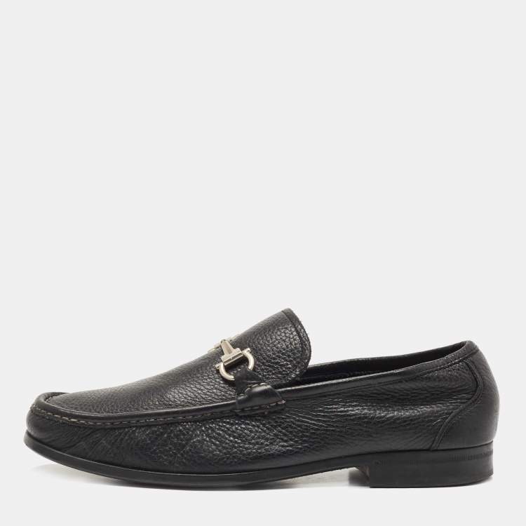 Pre Owned Salvatore Ferragamo Black Leather Gancini Loafers Size 43.5 