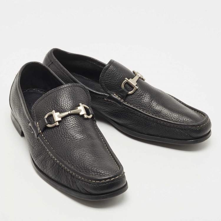 Pre Owned Salvatore Ferragamo Black Leather Gancini Loafers Size 43.5 