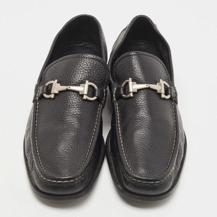 Pre Owned Salvatore Ferragamo Black Leather Gancini Loafers Size 43.5 