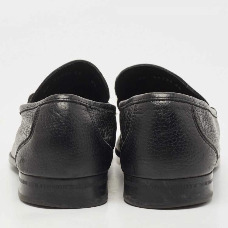 Pre Owned Salvatore Ferragamo Black Leather Gancini Loafers Size 43.5 