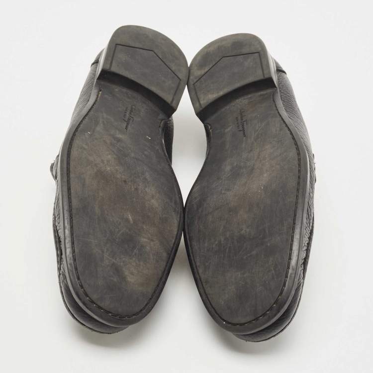 Pre Owned Salvatore Ferragamo Black Leather Gancini Loafers Size 43.5 