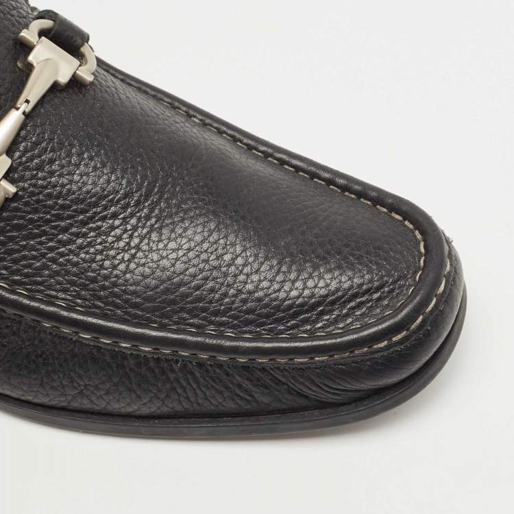 Pre Owned Salvatore Ferragamo Black Leather Gancini Loafers Size 43.5 