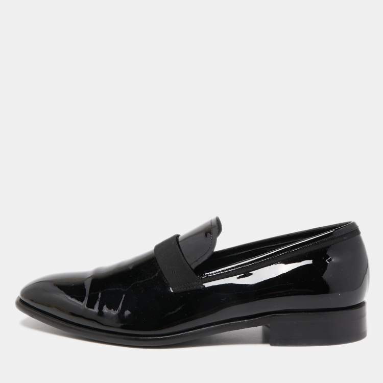 Pre Owned Salvatore Ferragamo Black Patent Leather Slip On Loafers Size 42.5
