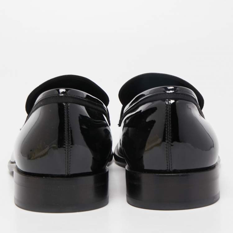 Pre Owned Salvatore Ferragamo Black Patent Leather Slip On Loafers Size 42.5