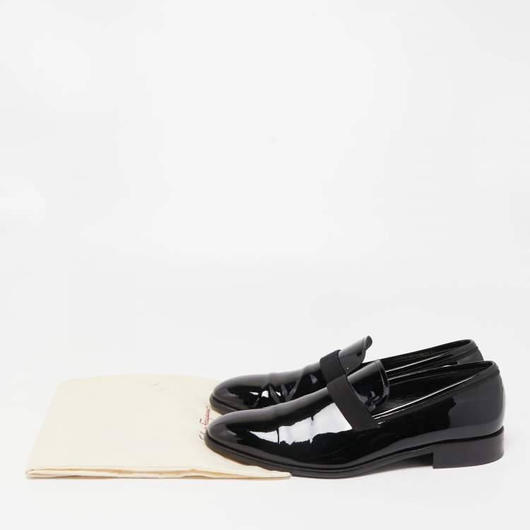 Pre Owned Salvatore Ferragamo Black Patent Leather Slip On Loafers Size 42.5