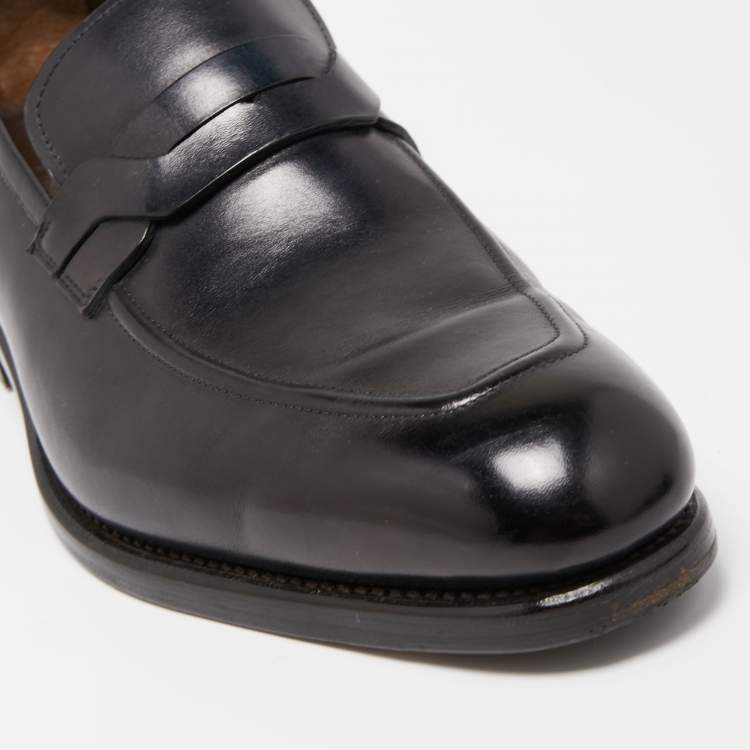 Pre Owned Salvatore Ferragamo Black Leather Slip On Loafers Size 41.5 