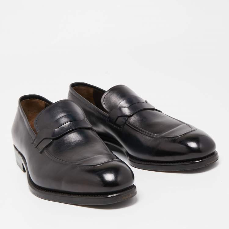 Pre Owned Salvatore Ferragamo Black Leather Slip On Loafers Size 41.5 