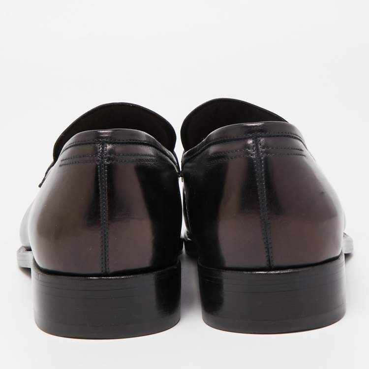 Pre Owned Salvatore Ferragamo Black Leather Slip On Loafers Size 41.5 