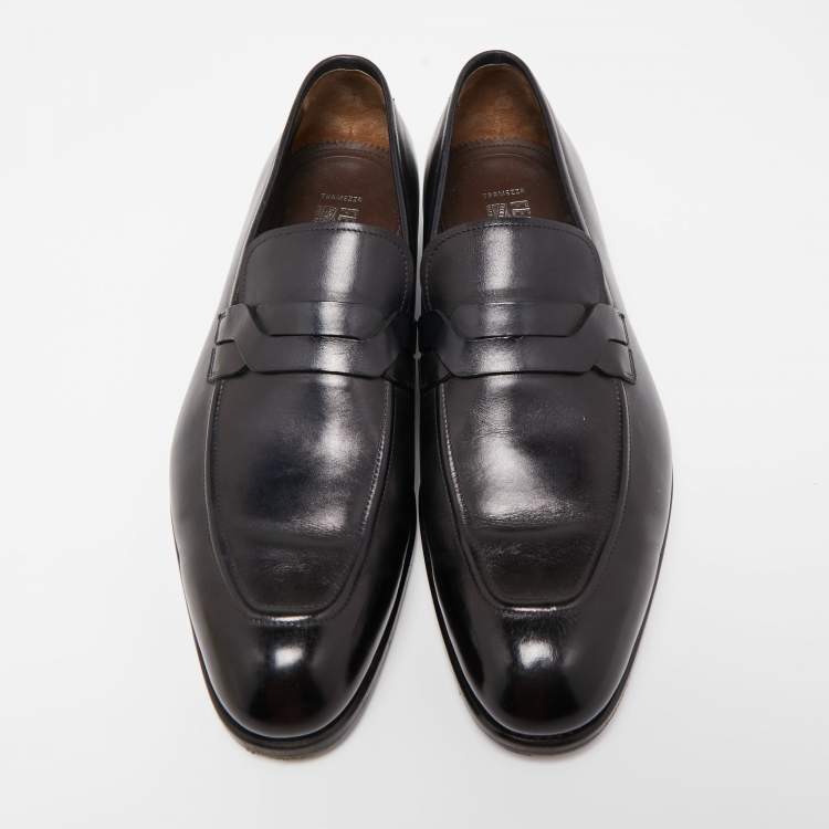 Pre Owned Salvatore Ferragamo Black Leather Slip On Loafers Size 41.5 