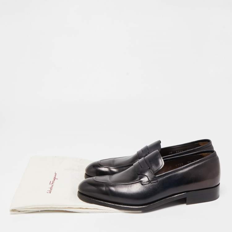 Pre Owned Salvatore Ferragamo Black Leather Slip On Loafers Size 41.5 