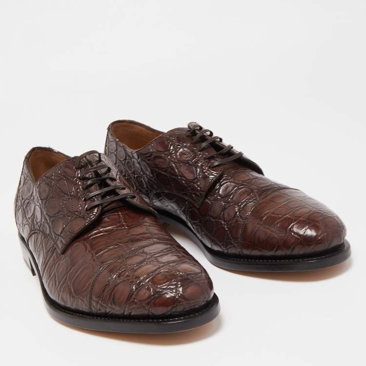 Pre Owned Salvatore Ferragamo Brown Crocodile Leather Nordland Derby Size 44