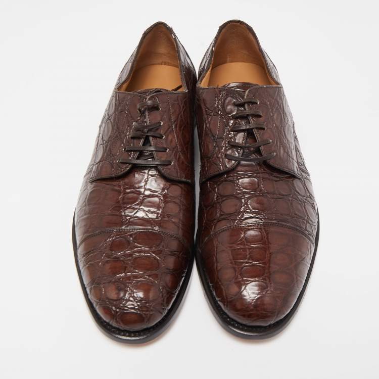 Pre Owned Salvatore Ferragamo Brown Crocodile Leather Nordland Derby Size 44