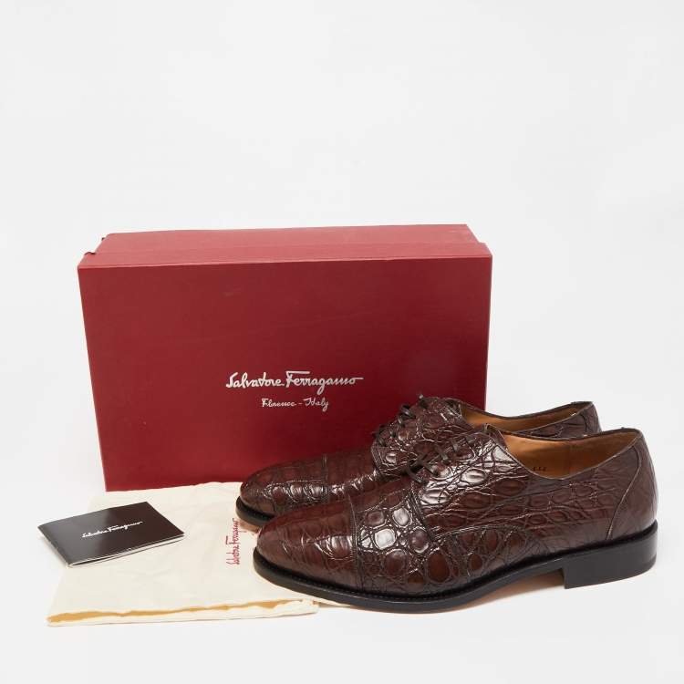Pre Owned Salvatore Ferragamo Brown Crocodile Leather Nordland Derby Size 44