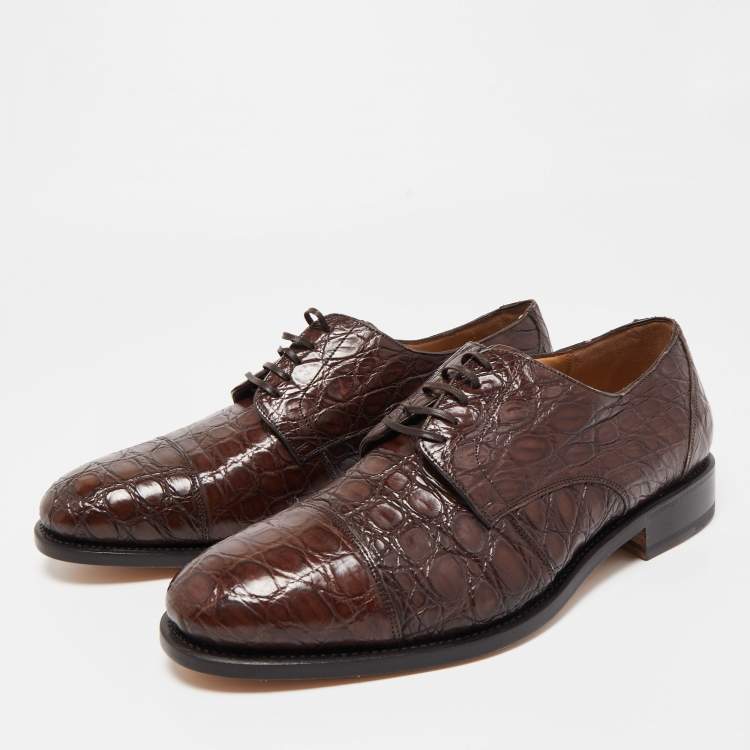 Pre Owned Salvatore Ferragamo Brown Crocodile Leather Nordland Derby Size 44