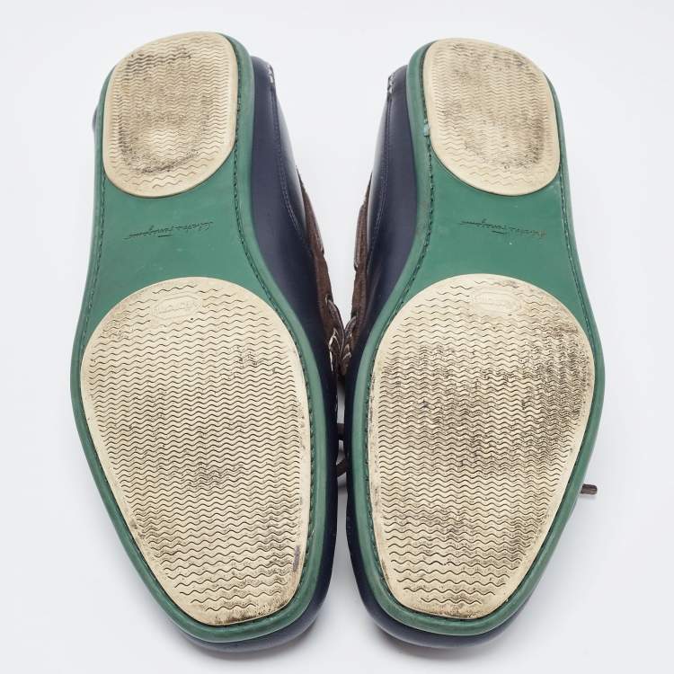 Pre Owned Salvatore Ferragamo Suede and Leather Slip On Loafers Size 45