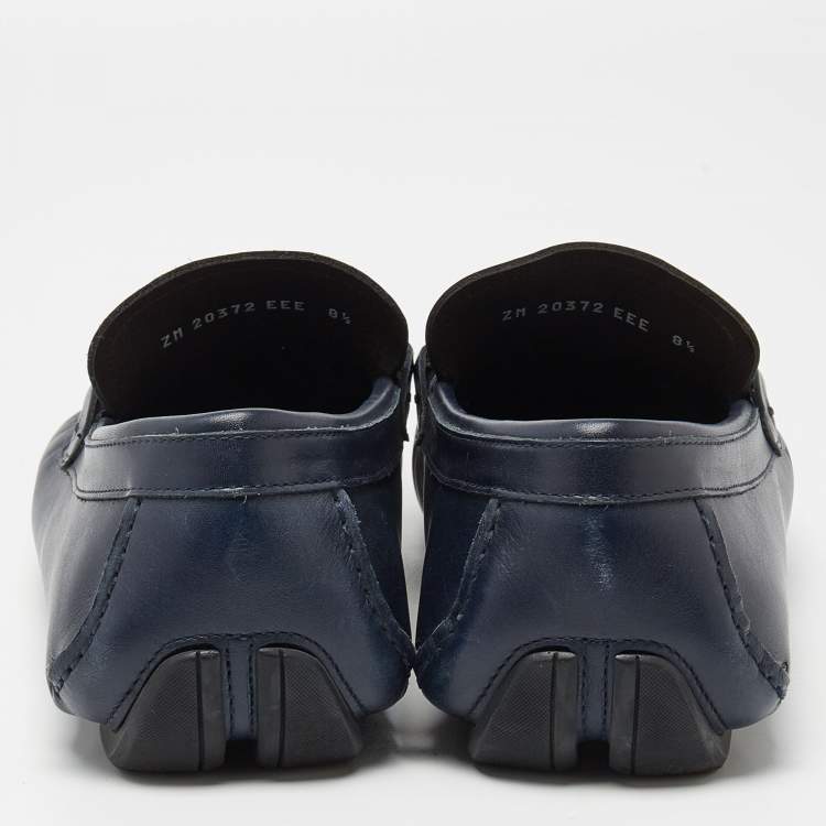 مملوكة مسبقًا Salvatore Ferragamo Navy Blue Leather Slip On Loafers Size 42.5 