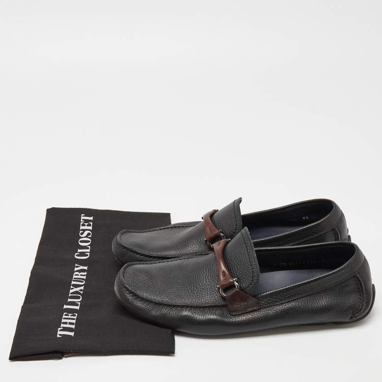 Pre Owned Salvatore Ferragamo Black Leather Slip On Loafers Size 42.5 