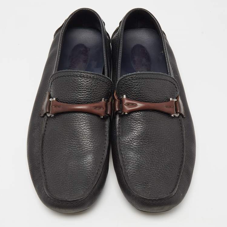 Pre Owned Salvatore Ferragamo Black Leather Slip On Loafers Size 42.5 