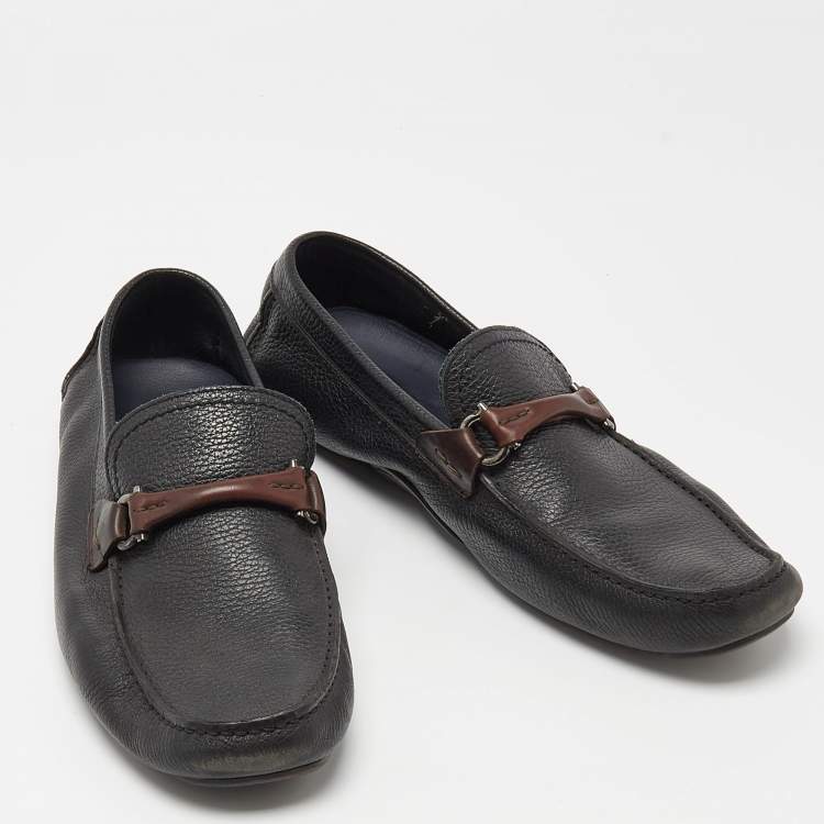 Pre Owned Salvatore Ferragamo Black Leather Slip On Loafers Size 42.5 