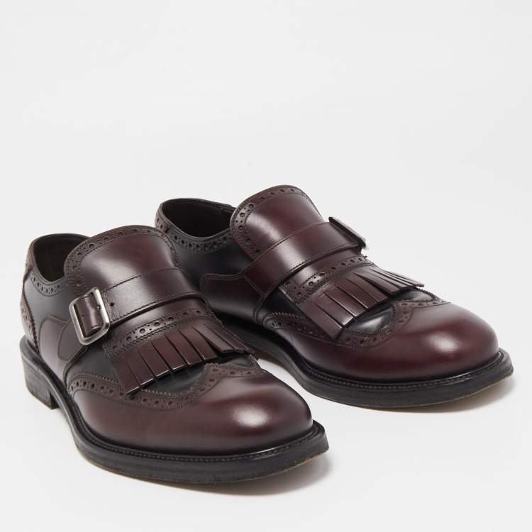 Pre Owned Salvatore Ferragamo Burgundy/Black Brogue Leather Genesis Fringe Loafers Size 41