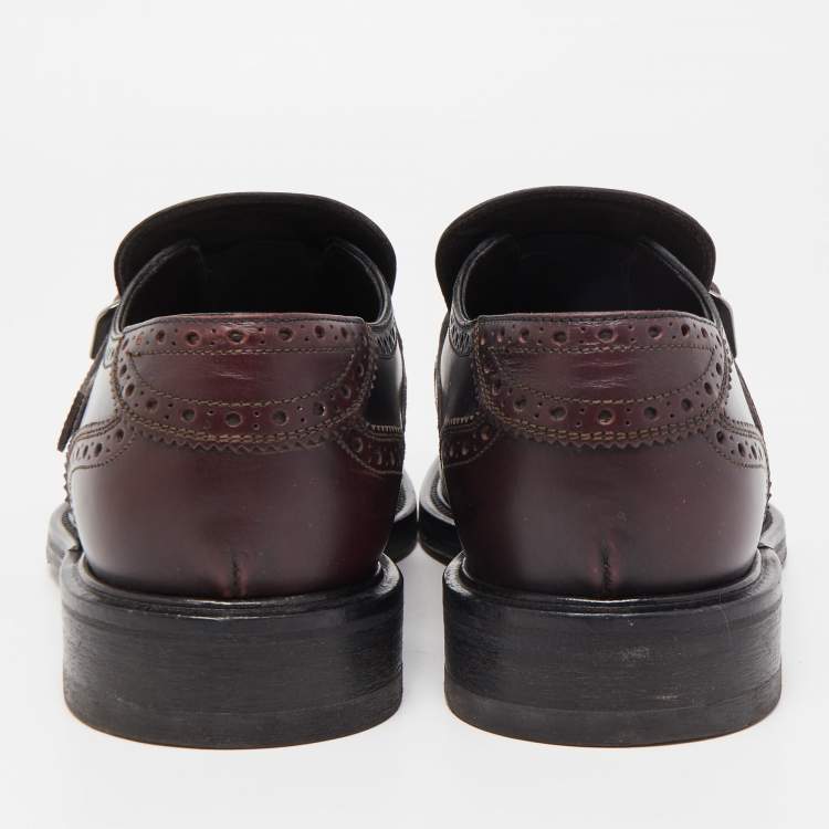 Pre Owned Salvatore Ferragamo Burgundy/Black Brogue Leather Genesis Fringe Loafers Size 41