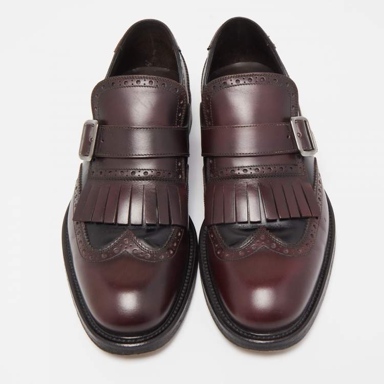 Pre Owned Salvatore Ferragamo Burgundy/Black Brogue Leather Genesis Fringe Loafers Size 41