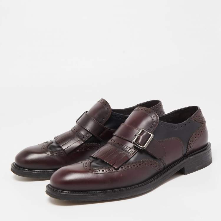Pre Owned Salvatore Ferragamo Burgundy/Black Brogue Leather Genesis Fringe Loafers Size 41