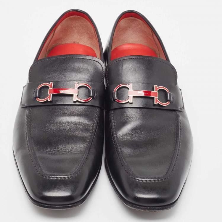Pre Owned Salvatore Ferragamo Black Leather Gancini Bit Loafers Size 43