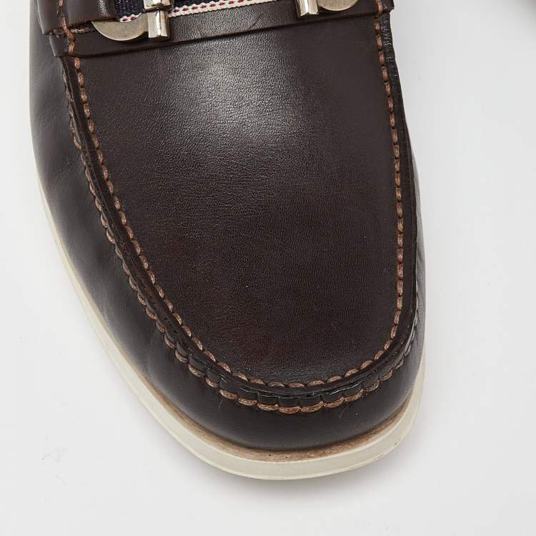 Pre Owned Salvatore Ferragamo Brown Leather Gancini Loafers Size 41