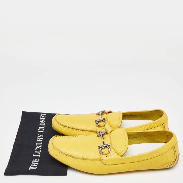 Pre Owned Salvatore Ferragamo Yellow Leather Parigi Slip On Loafers Size 48