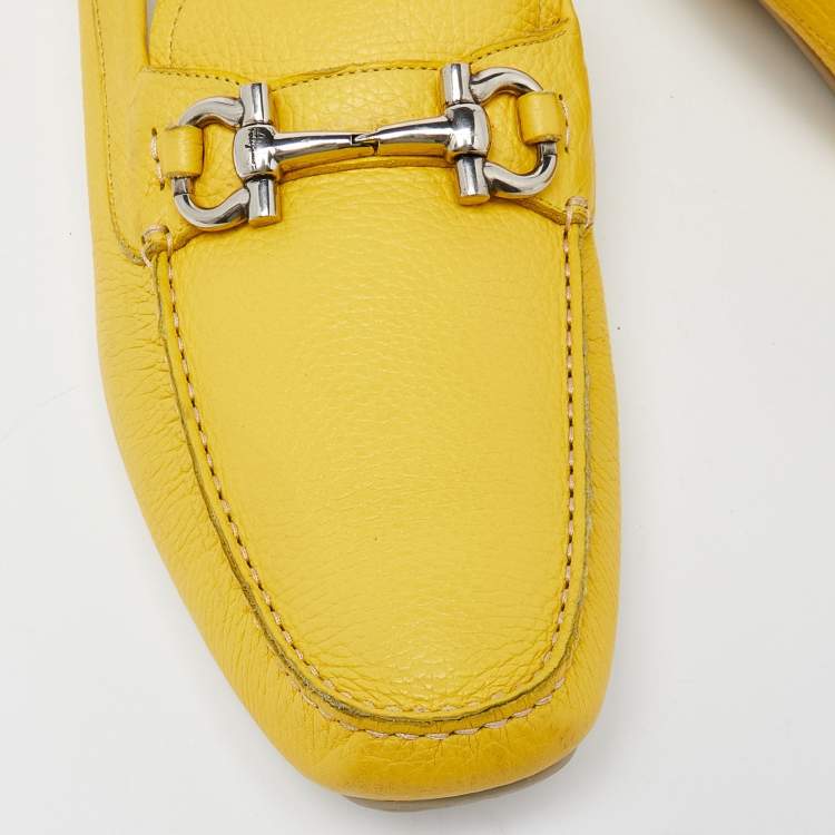 Pre Owned Salvatore Ferragamo Yellow Leather Parigi Slip On Loafers Size 48