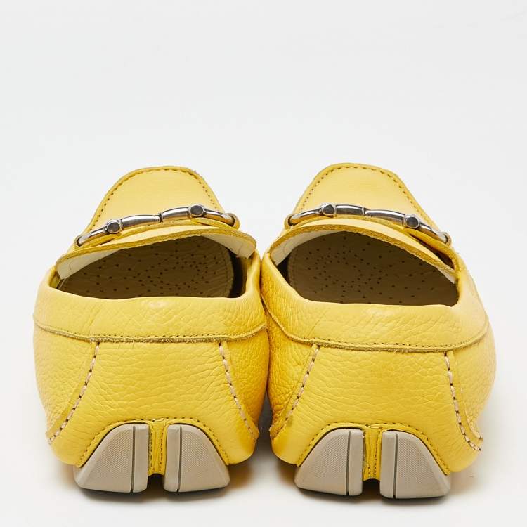 Pre Owned Salvatore Ferragamo Yellow Leather Parigi Slip On Loafers Size 48