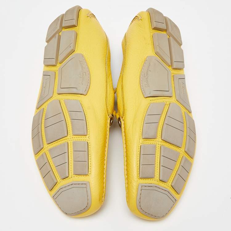 Pre Owned Salvatore Ferragamo Yellow Leather Parigi Slip On Loafers Size 48