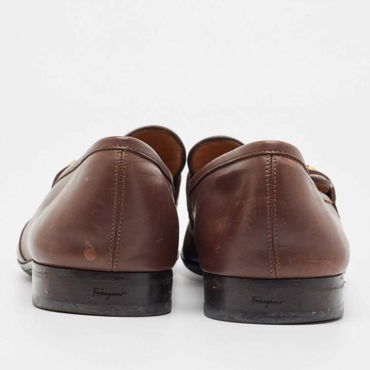Pre Owned Salvatore Ferragamo Brown Leather Horsebit Slip On Loafers Size 45