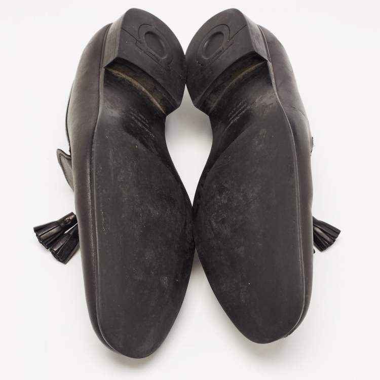 Pre Owned Salvatore Ferragamo Black Leather Loreno Tassel Slip On Loafers Size 45