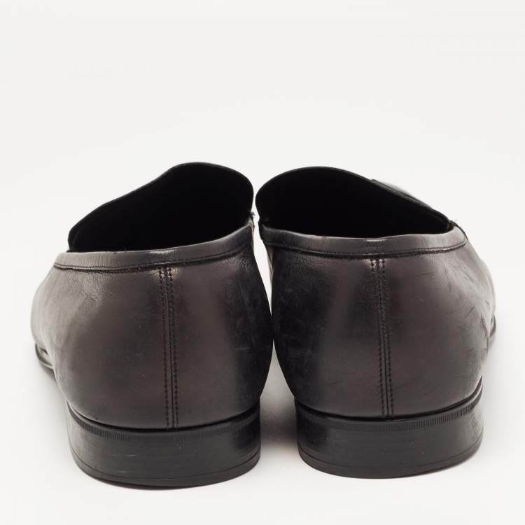 Pre Owned Salvatore Ferragamo Black Leather Loreno Tassel Slip On Loafers Size 45