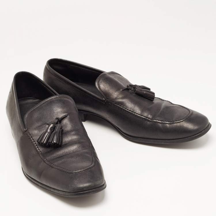 Pre Owned Salvatore Ferragamo Black Leather Loreno Tassel Slip On Loafers Size 45