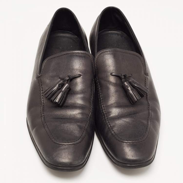 Pre Owned Salvatore Ferragamo Black Leather Loreno Tassel Slip On Loafers Size 45