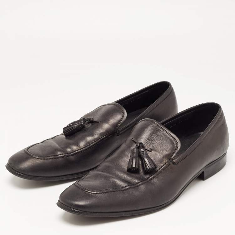 Pre Owned Salvatore Ferragamo Black Leather Loreno Tassel Slip On Loafers Size 45