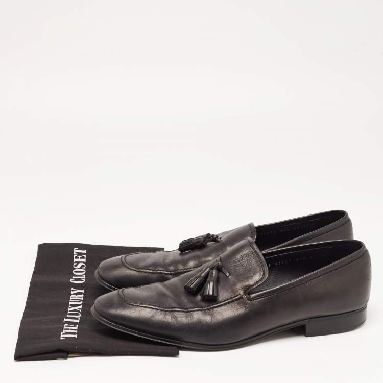 Pre Owned Salvatore Ferragamo Black Leather Loreno Tassel Slip On Loafers Size 45