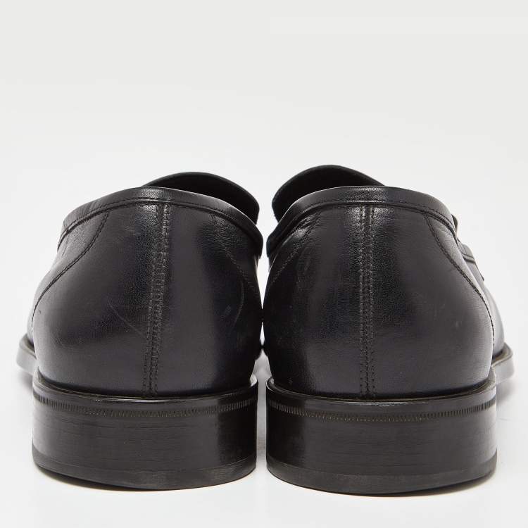 Pre Owned Salvatore Ferragamo Black Leather Gancini Loafers Size 43.5
