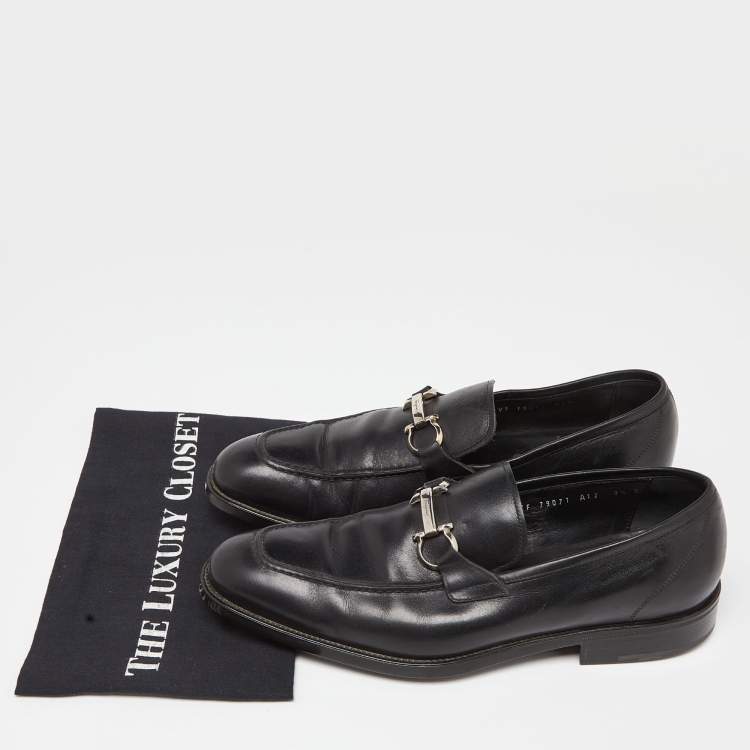 Pre Owned Salvatore Ferragamo Black Leather Gancini Loafers Size 43.5