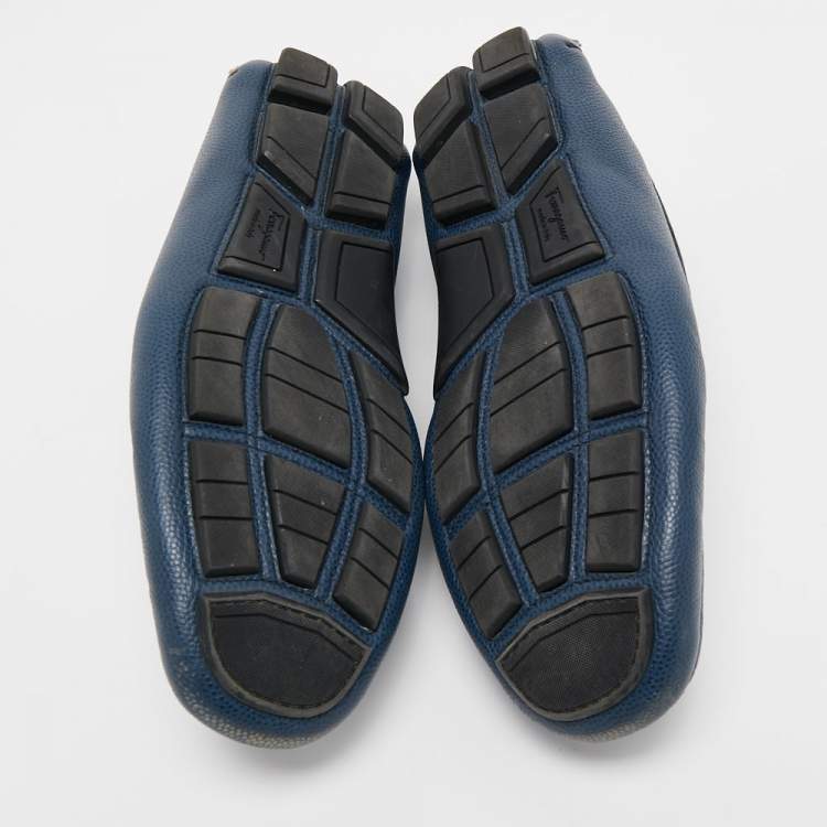 Pre Owned Salvatore Ferragamo Navy Blue Leather Parigi Gancini Loafers Size 42.5