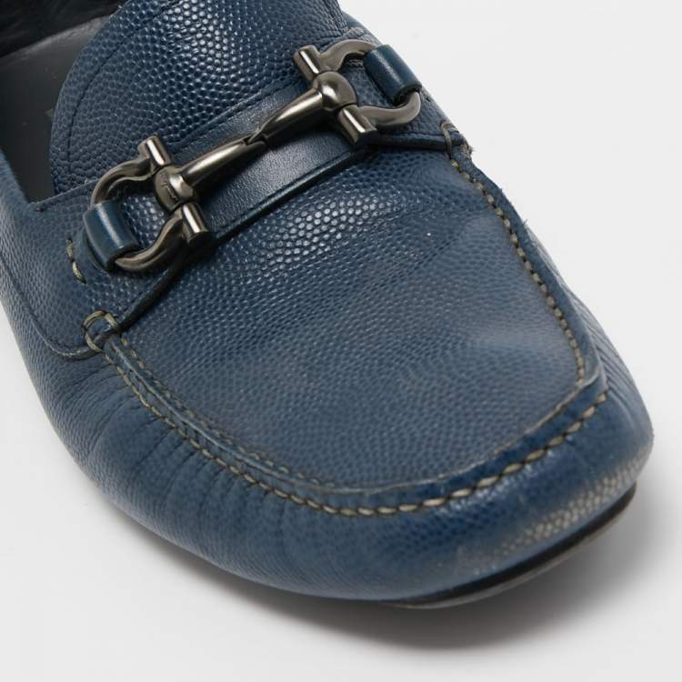 Pre Owned Salvatore Ferragamo Navy Blue Leather Parigi Gancini Loafers Size 42.5
