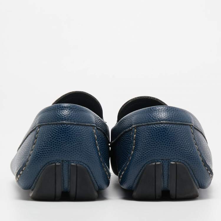 Pre Owned Salvatore Ferragamo Navy Blue Leather Parigi Gancini Loafers Size 42.5
