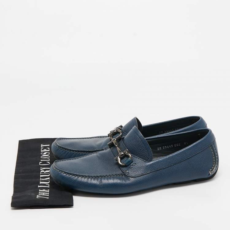 Pre Owned Salvatore Ferragamo Navy Blue Leather Parigi Gancini Loafers Size 42.5